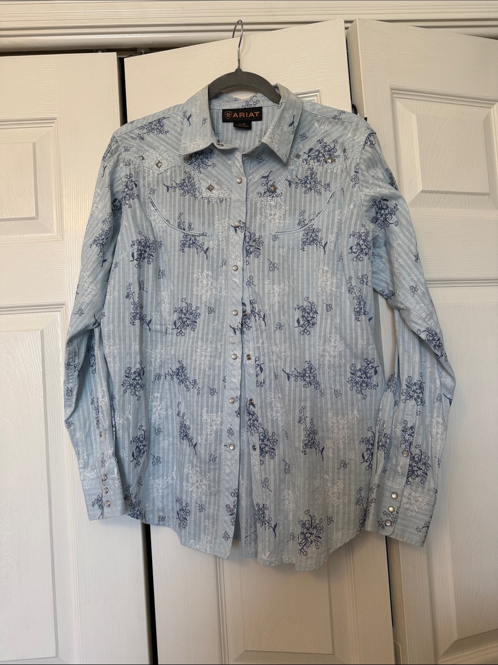 Ariat Light Blue Floral Western Snap Shirt